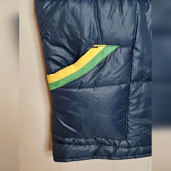 70s Vintage Troy Navy Color Block Puffer Vest, Womens Petite Large - Picture 2 of 11